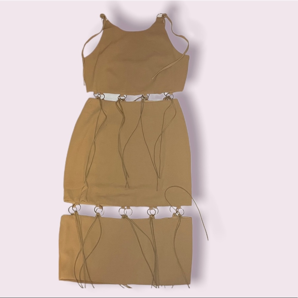 Long tan cutout tassel dress